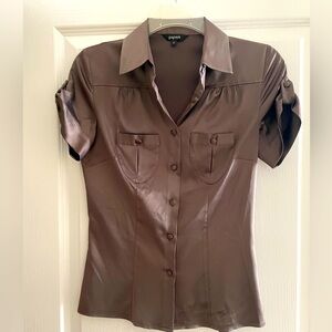 Papaya Satin Shirt Sleeves Blouse